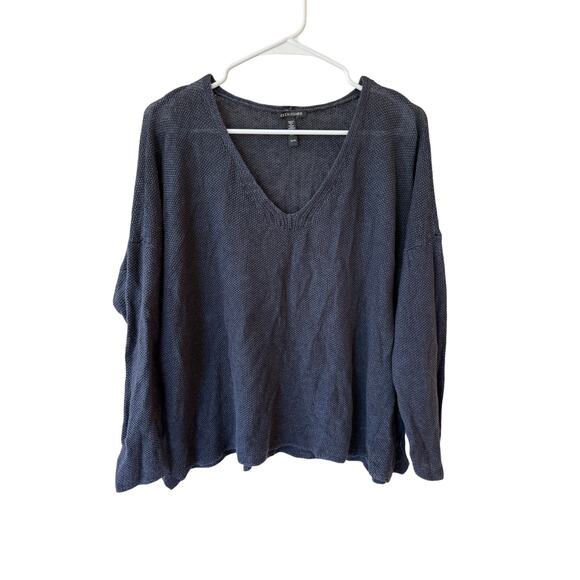 Eileen Fisher Long Sleeve Semi Sheer V-Neck Linen T-Shirt Blue Women's Size XL - Picture 1 of 8